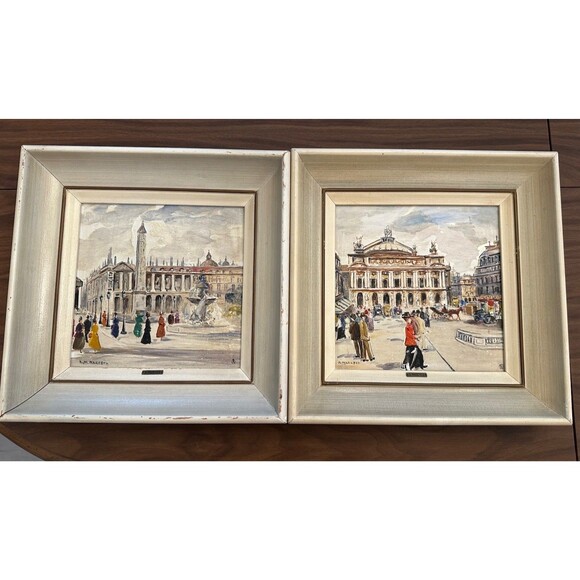 Other - M. MARESCA Pair of ORIGINAL Framed 12" X 12" Oil Paintings On Tile St. in Paris